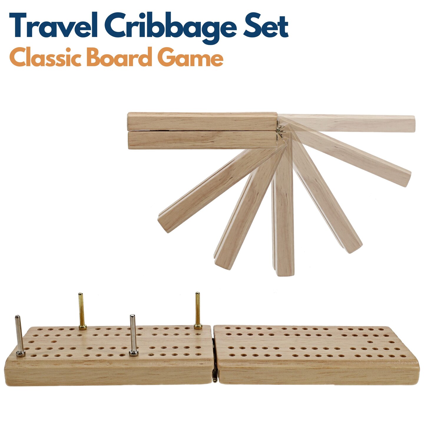 WE Games Mini Travel Cribbage Board - Wood, Folding 2 Player Board with Metal Pegs