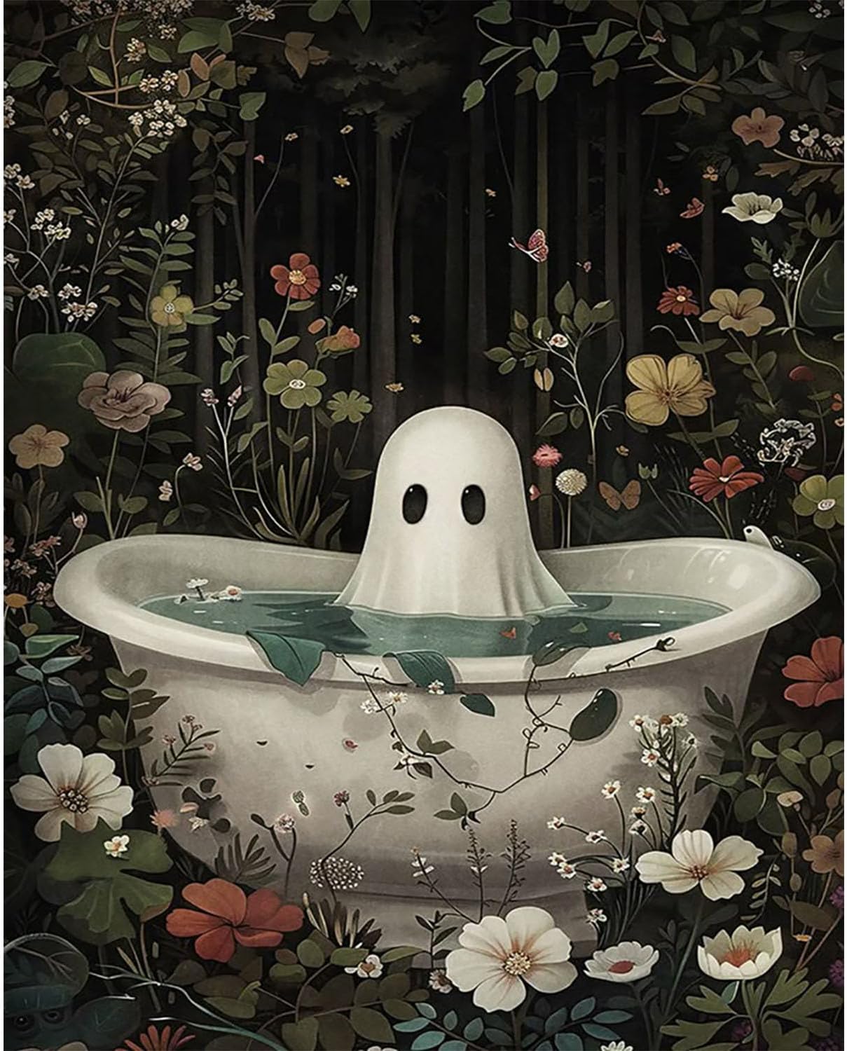 Ghost Paint by Numbers Kit for Adults – 16x20 inch Halloween Canvas Painting Kit with Acrylic Paints & Brushes, Spooky DIY Wall Decor for Home, Bedroom, and Holiday Gift (MT21367)