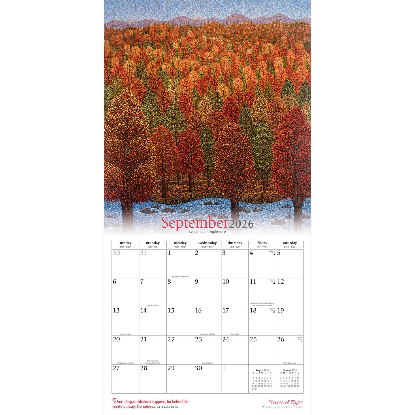 Points of Light | 2026 12 x 24 Inch (Hanging) Monthly Square Wall Calendar | Featuring the Artwork of Arthur Poulin | Plastic-Free