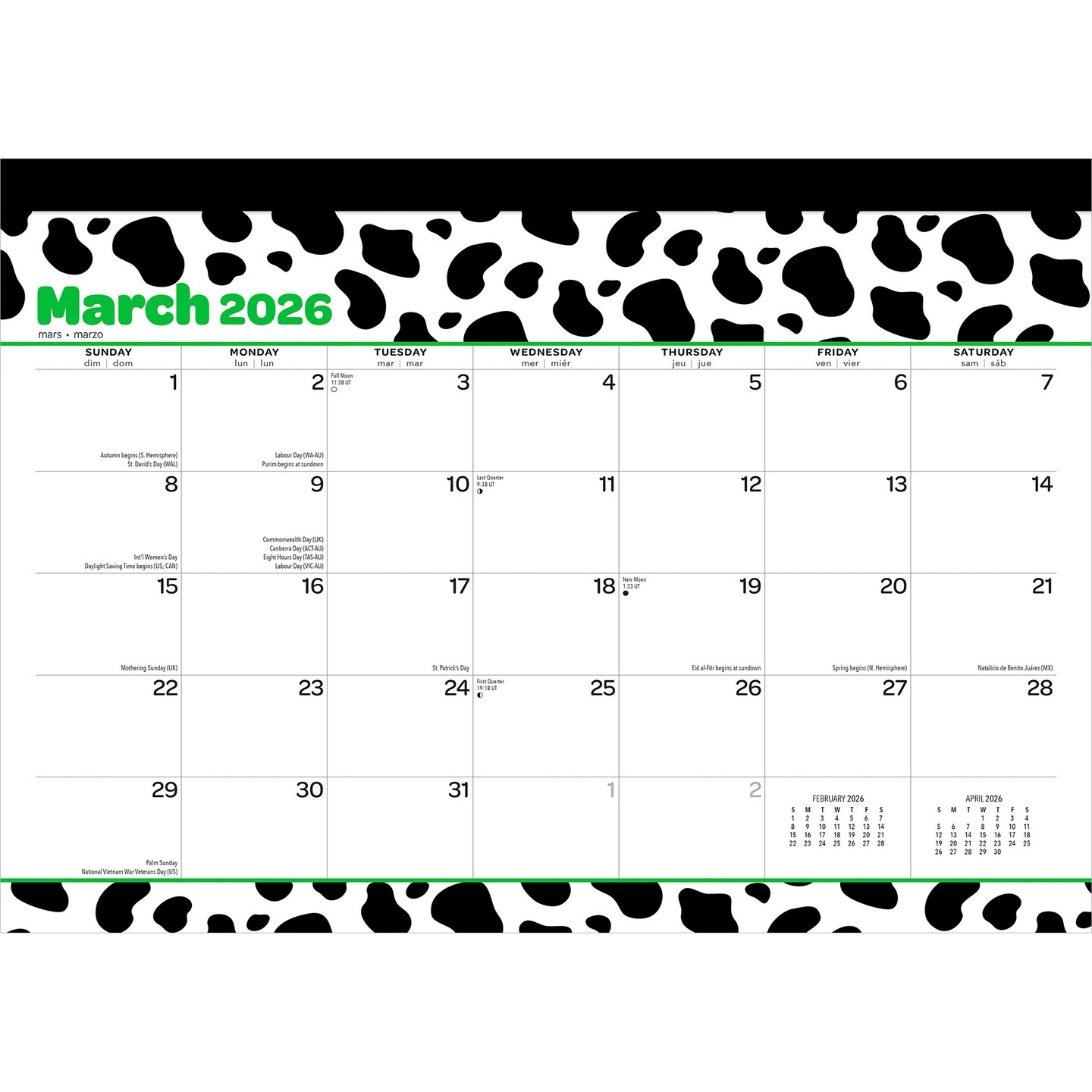 Cow Prints | 2026 15.5 x 11 Inch Monthly Desk Pad Calendar