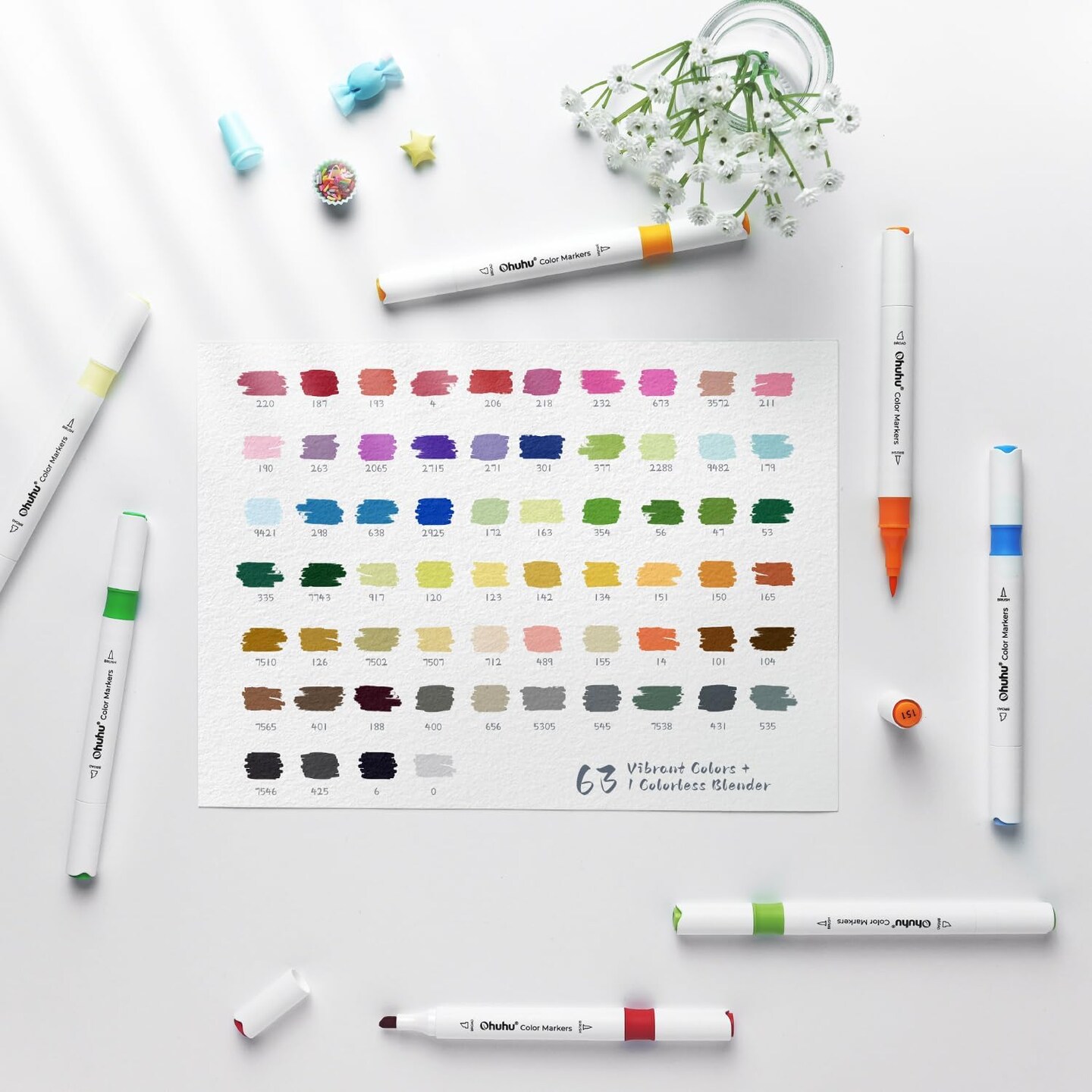 64 Colors Dual Tip Water-Based Markers – Brush & Fine Tips for Adult Coloring, Journaling, Lettering, and Drawing