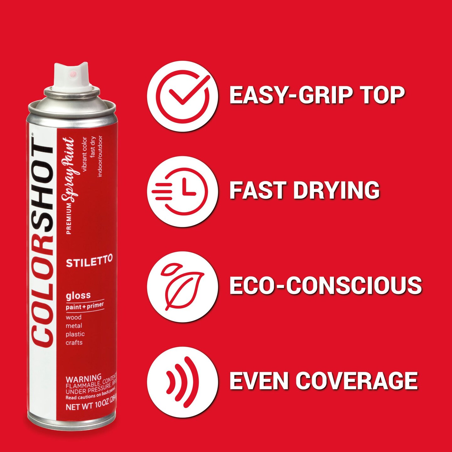 COLORSHOT Gloss Spray Paint Stiletto (Red) 10 oz. 4 Pack