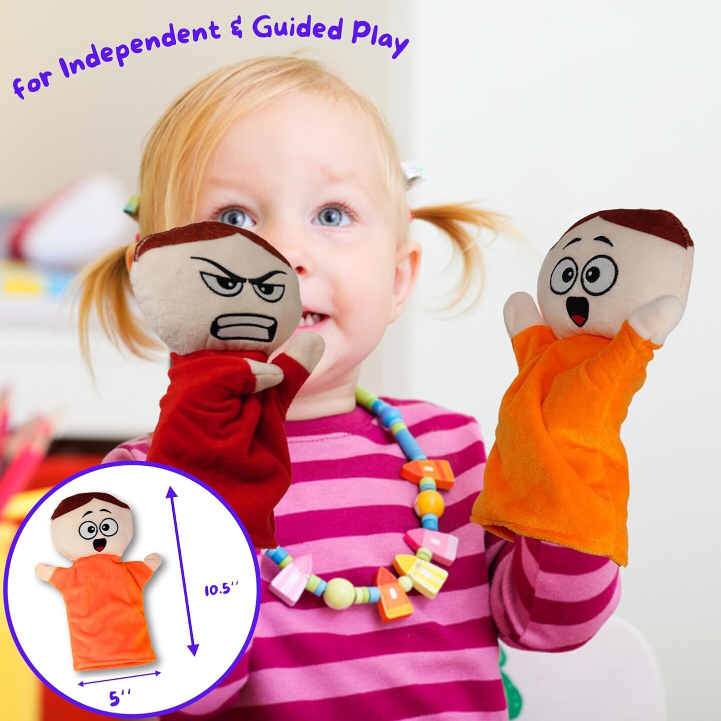 4E&#x27;s Novelty 6 Pack Emotion Hand Puppets for Kids &#x2013; Soft Plush 6 Emotions Hand Puppets for Toddlers 3-8