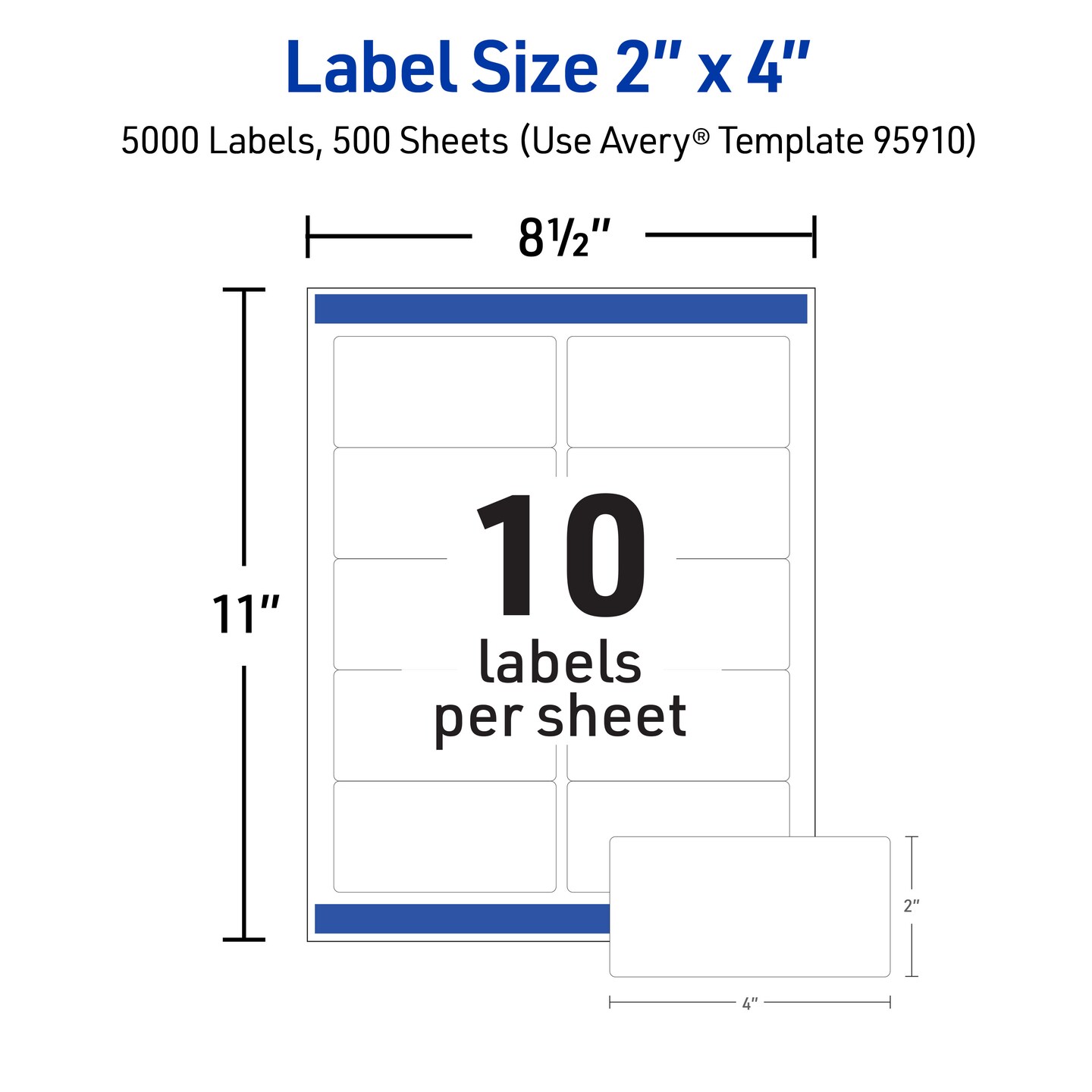 Avery Printable Shipping Labels with Sure Feed, 2" x 4" Customizable Stickers, White, 5,000 Blank Mailing Labels for Laser Printers (95910)