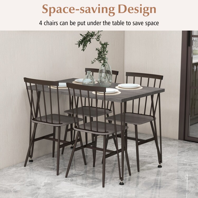 5-Piece Dining Table Set for 4, Wooden with 360° Swivel Feet, Space-Saving Design for Small Spaces