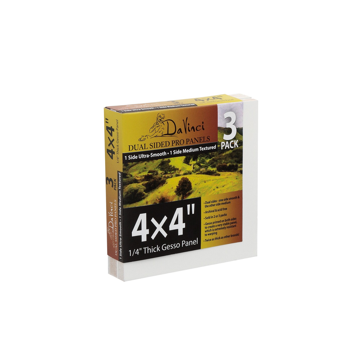 Jerry&#x27;s Artarama Da Vinci Dual Sided Pro Panel Board - 3-Pack, 4x4&#x22; 6mm Deep Panels for Painting - Archival, Acid-Free Art Supplies - Ultra-Smooth &#x26; Medium Textured Paint Surfaces