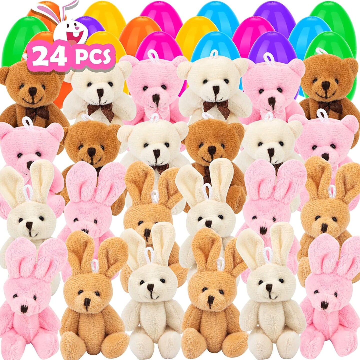 24 Pack Prefilled Easter Eggs with Stuffed Animals,3.15&#x22; Plastic Easter Eggs Filled with Bunny Toys,Perfect for Party Basket Stuffers Fillers