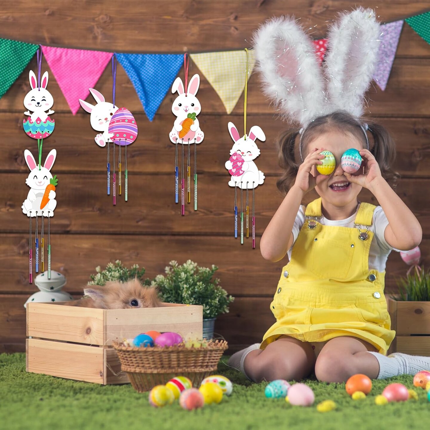 24 Pack Bunny Wind Chime Kit for Kids Make You Own Easter Rabbit Wind Chimes DIY