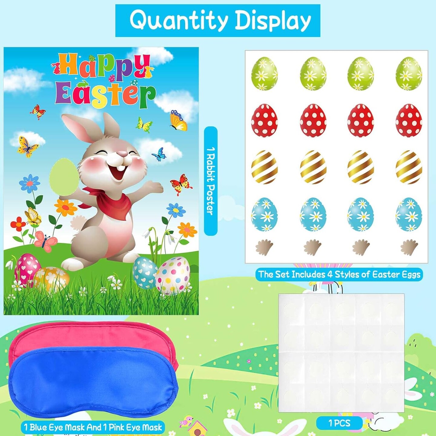 Pin The Tail on The Bunny Easter Games Easter Rabbit Games with 24 Stickers for Easter Party Decorations, Easter Egg Hunt Activities Happy Easter Party Favors Supplies