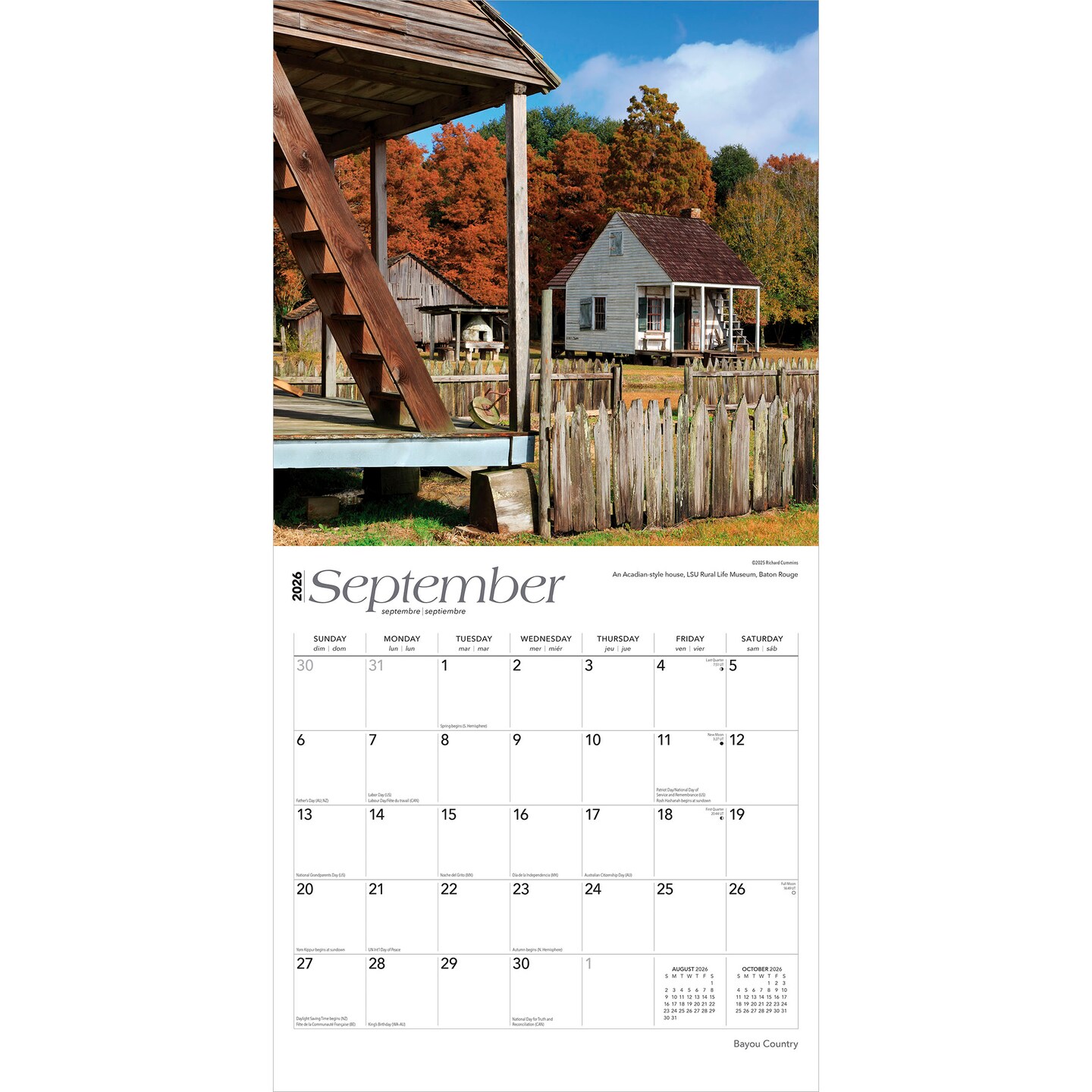 Bayou Country | Louisiana Places | 2026 12 x 24 Inch (Hanging) Monthly Square Wall Calendar | Plastic-Free