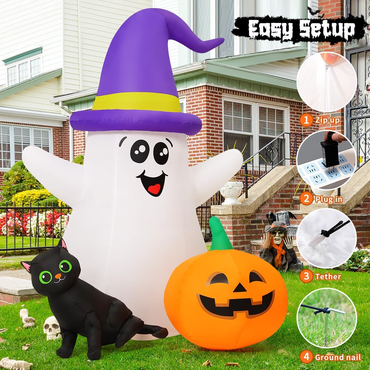 5 FT Halloween Inflatables Ghost Outdoor Decorations Blow Up Yard Cute
