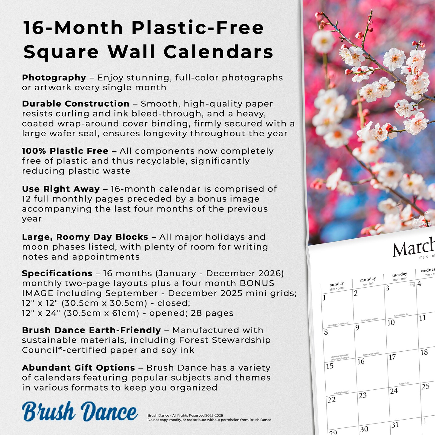 Japanese Gardens | 2026 12 x 24 Inch (Hanging) Monthly Square Wall Calendar | Plastic-Free