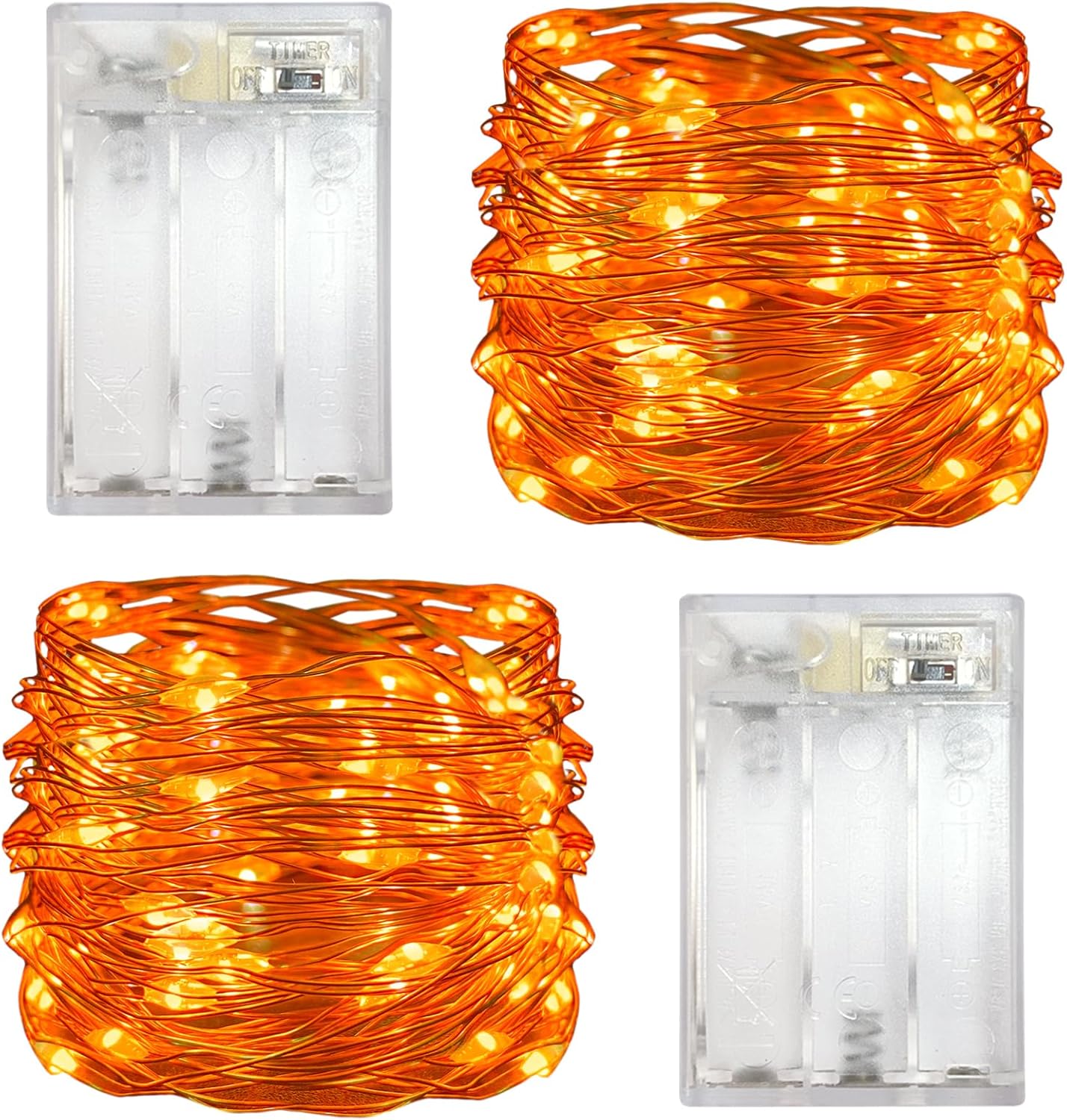 2-Pack Battery-Operated Dewdrop Mini Fairy Lights with Timer – 10 ft Silver Wire String Lights, 30 Orange LEDs, 6H On/18H Off Timer for Christmas, Halloween & Indoor Holiday Décor (Orange)