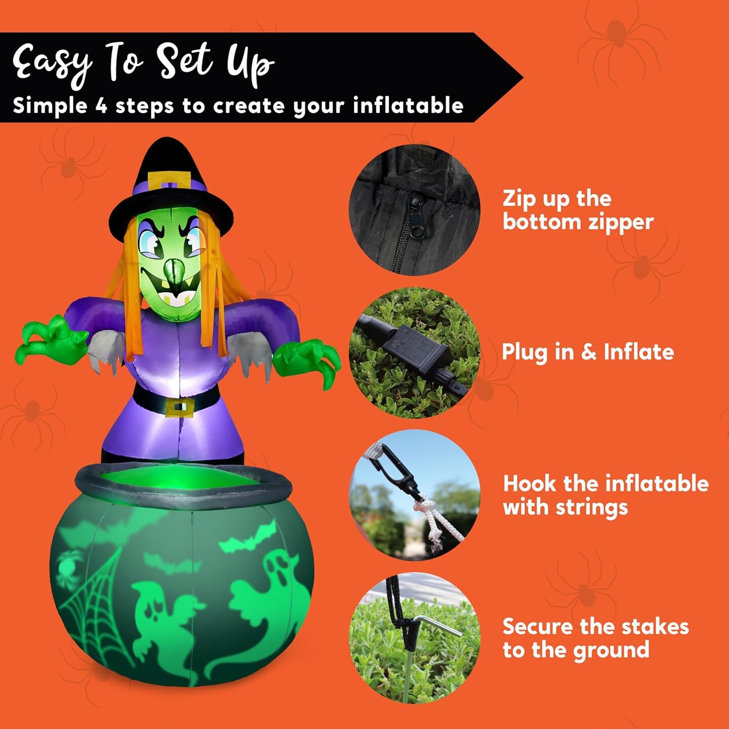 Halloween Inflatable Witch and Cauldron Decoration with Projecting Rotating Green Ghost Light,