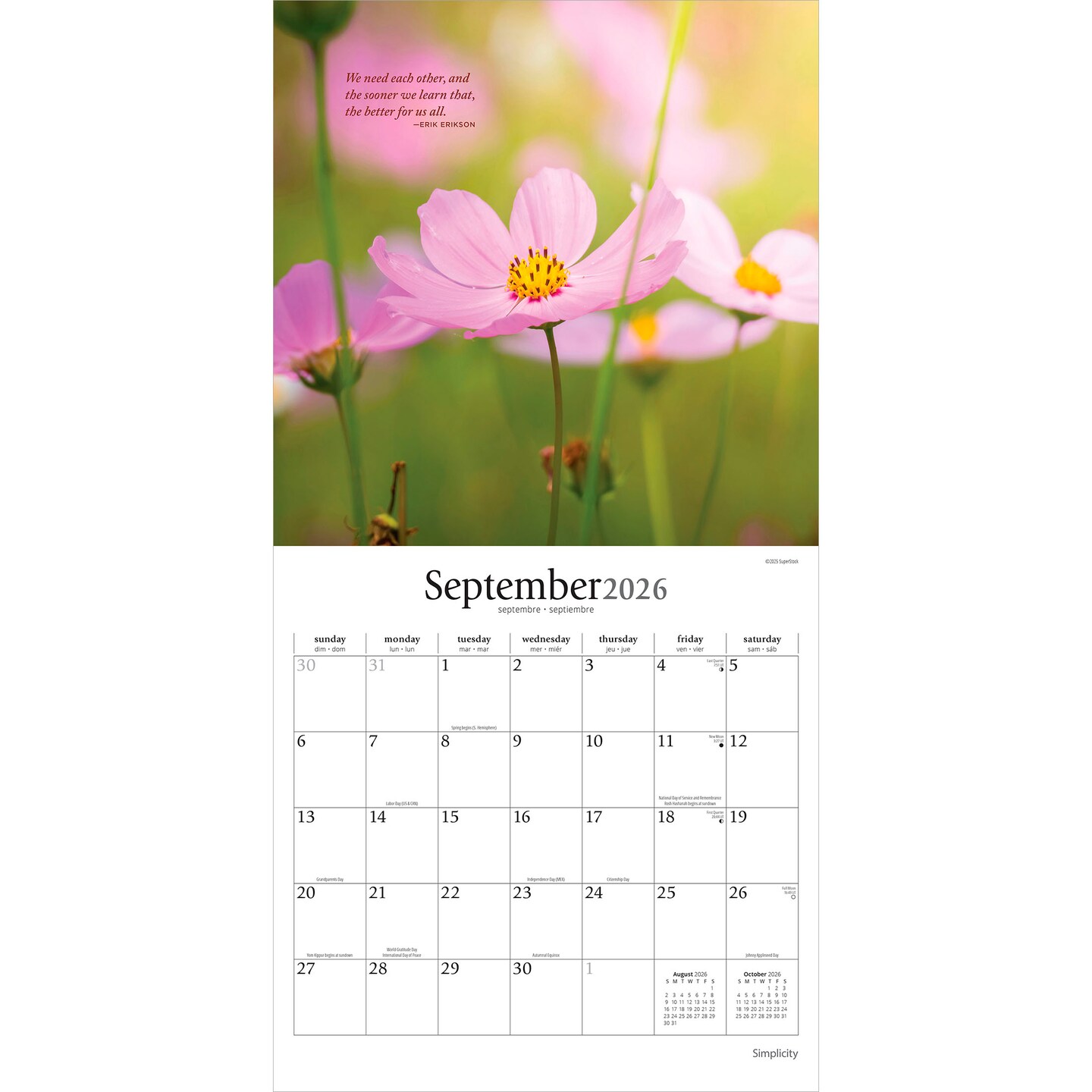 Simplicity | 2026 12 x 24 Inch (Hanging) Monthly Square Wall Calendar | Plastic-Free