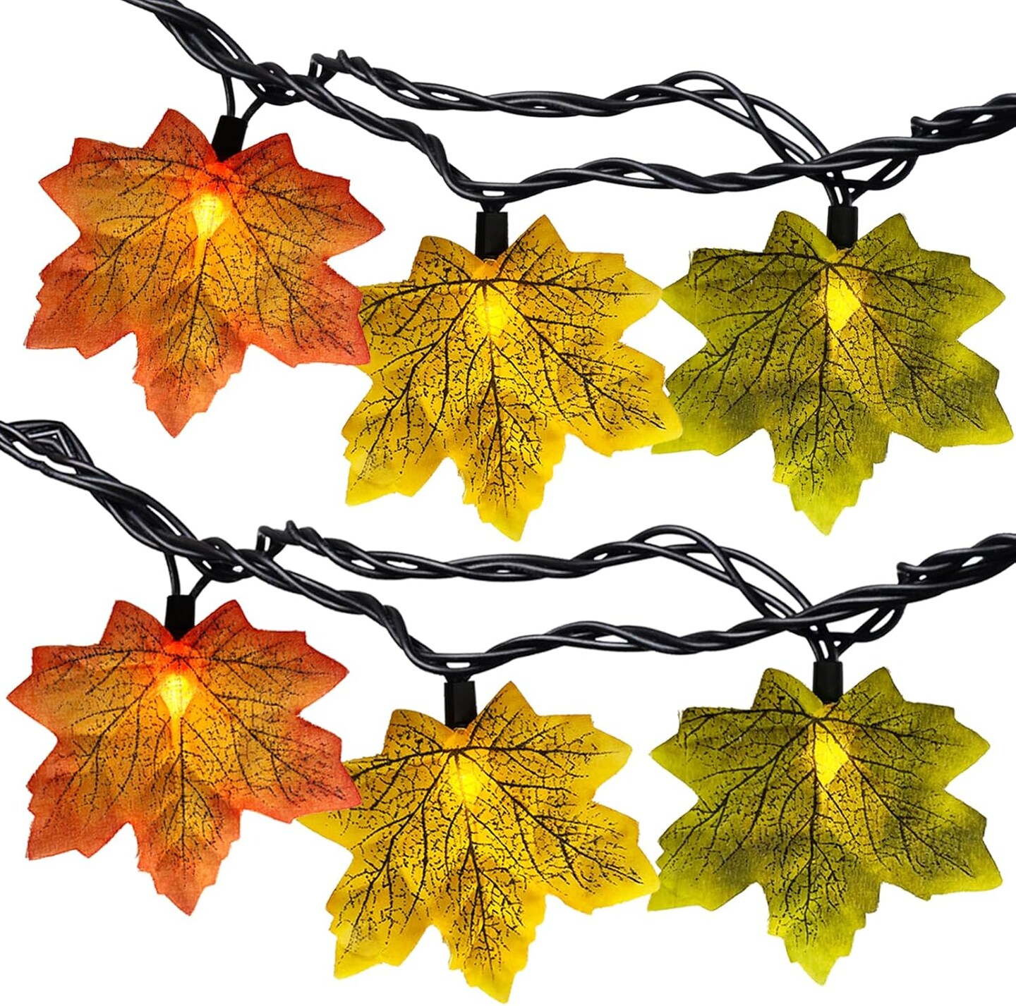 13.6FT Fall Maple Leaf String Lights – 35 LED Orange, Yellow & Green Thanksgiving String Lights for Autumn, Halloween, Indoor & Outdoor Home Decor