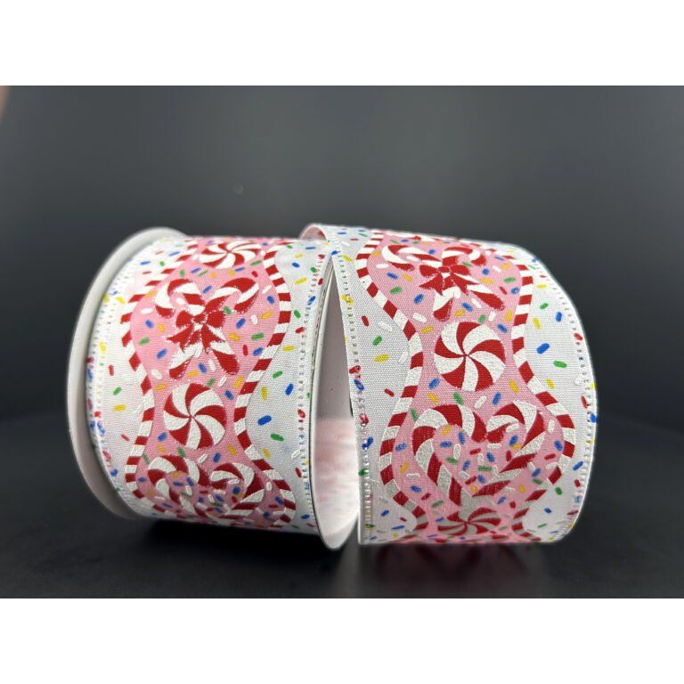2.5&#x22; Candy Cane Sprinkle Ribbon: White (10 Yards)