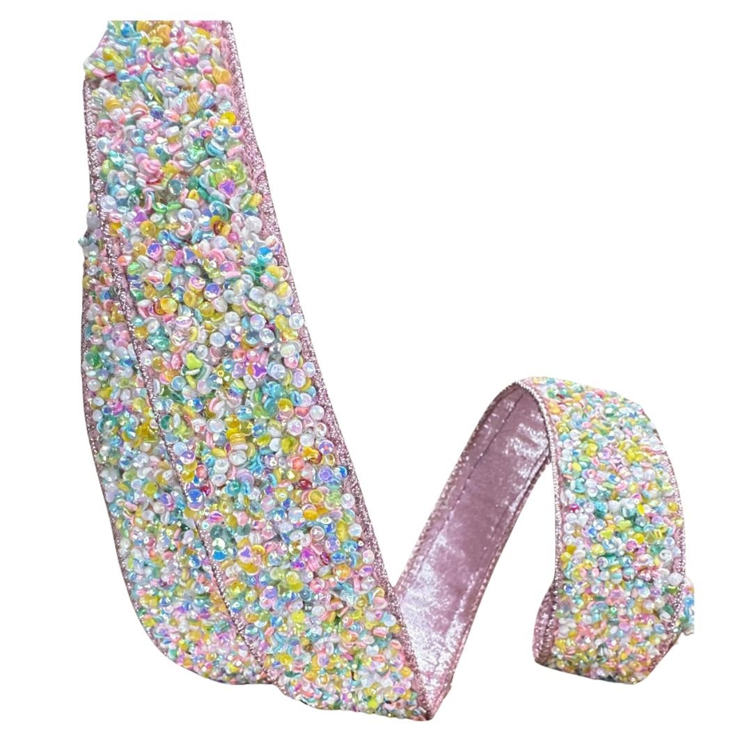 1.5&#x22; Pastel Multi Sprinkles Ribbon: Pink (10 Yards)
