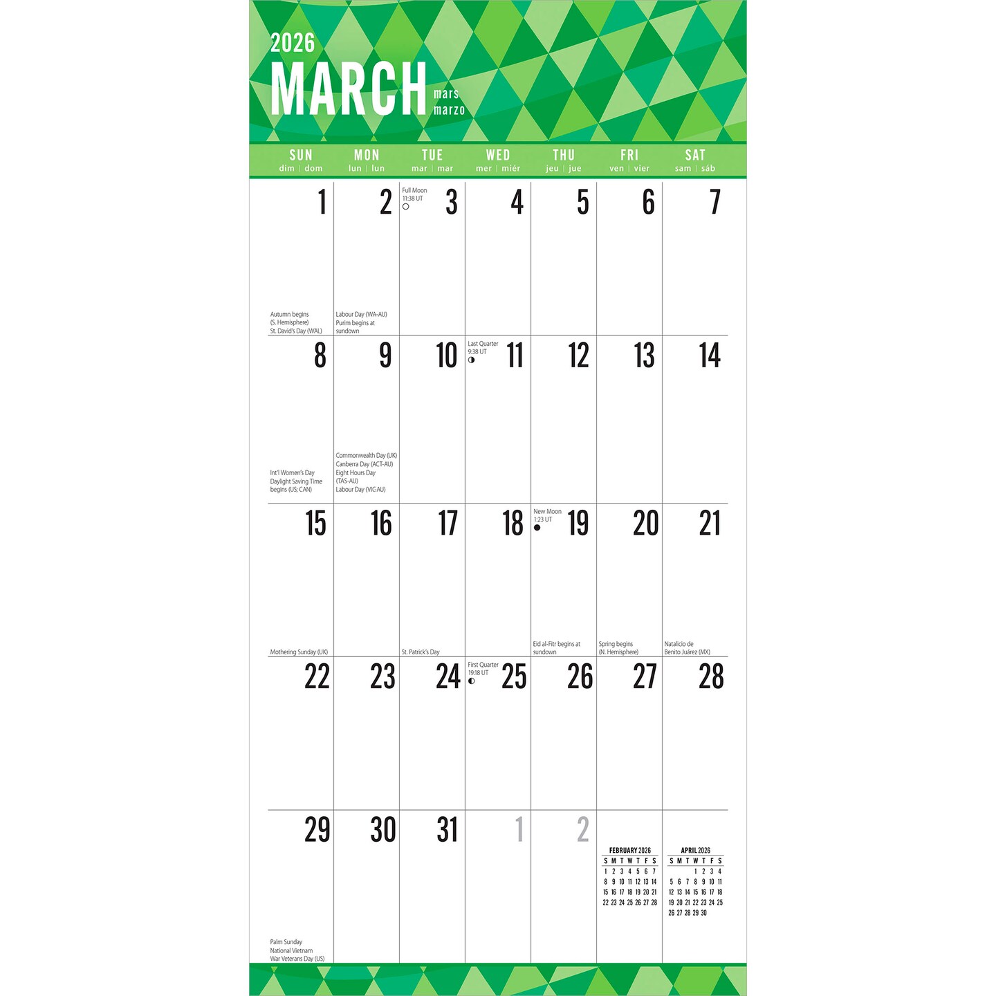Jumbo Grid Large Print | 2026 12 x 24 Inch (Hanging) Monthly Square Wall Calendar | Matte Paper and Foil Stamped Cover