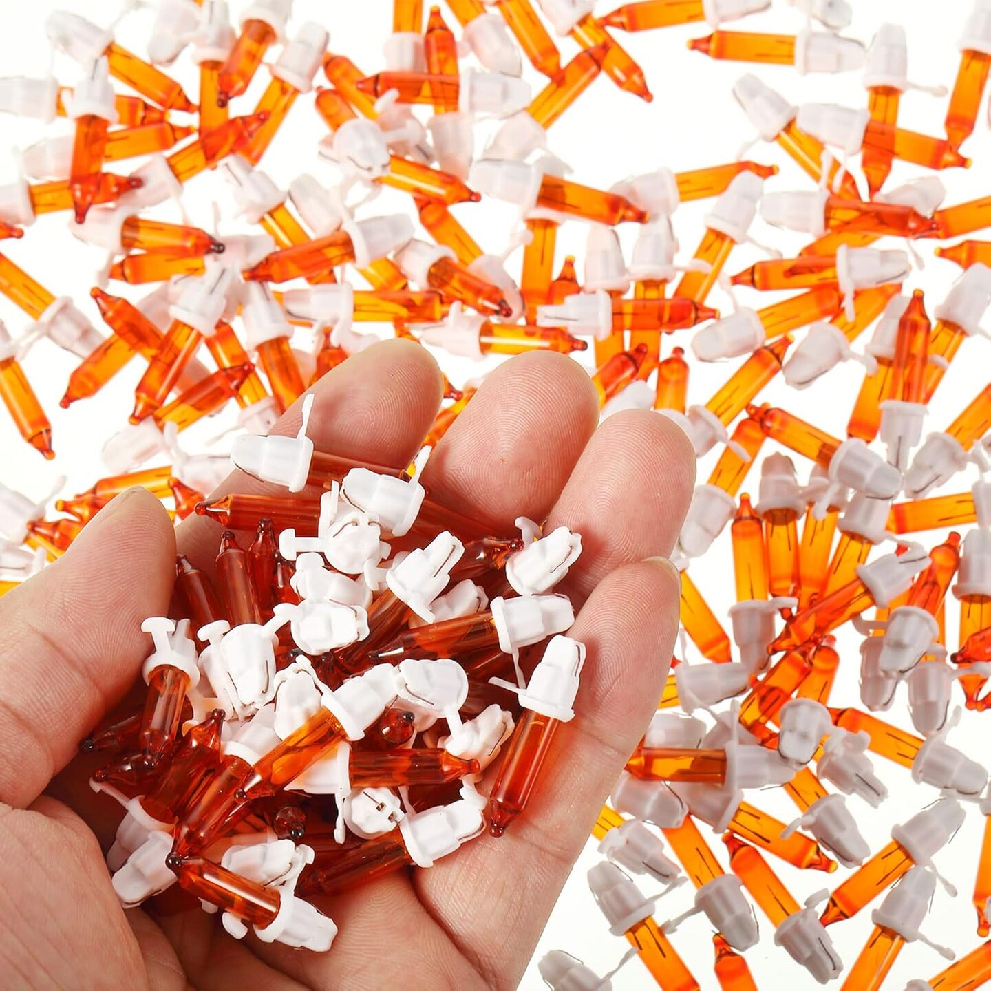 100-Count Mini Incandescent Christmas Light Replacement Bulbs – 2.5V 0.425W Warm Orange Bulbs with White Bases, Compatible with 50/100/150/200 Count Prelit Tree & String Lights