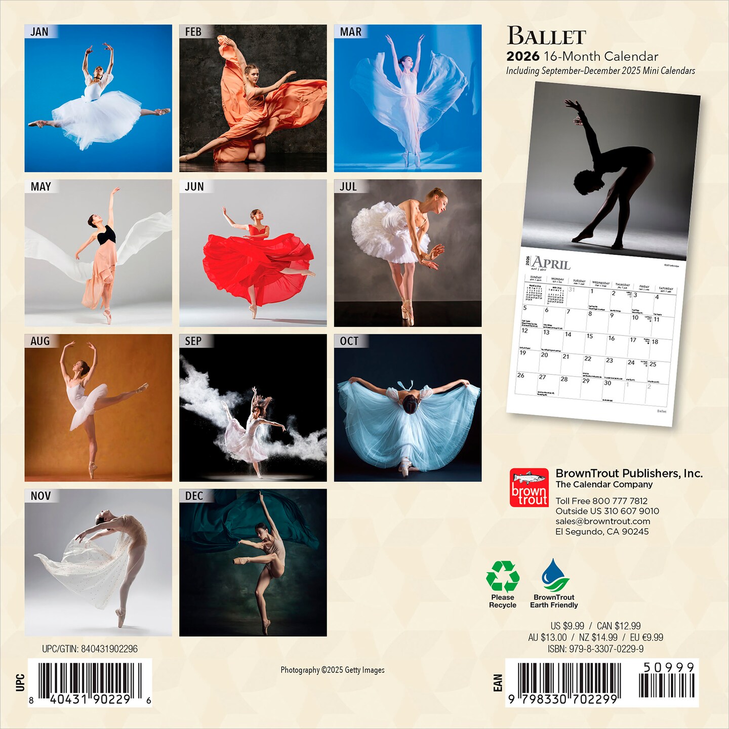 Ballet | 2026 7 x 14 Inch (Hanging) Monthly Mini Wall Calendar