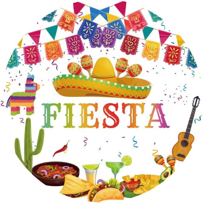 6x6ft Round Mexican Fiesta Backdrop Covers Sombrero Mexico Carnival Circle Photography Background Cinco De Mayo Mexican Theme Birthday Taco Twosday Party Decors Arch Photo Booth Props
