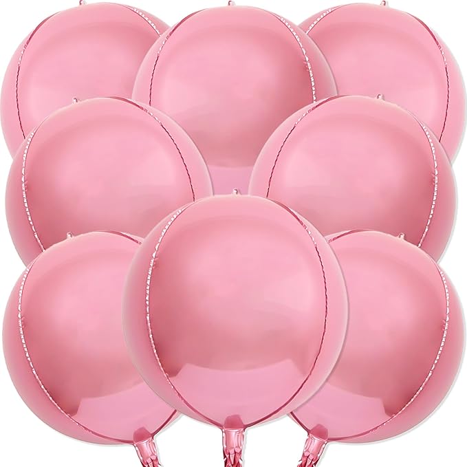 8 Pcs Pearl Pink Balloons, 22 Inch Large 4D Round Chrome Metallic Foil Mylar Balloons for Birthday Party Decorations Bachelorette Baby Shower Wedding Gender Reveal Pink Party Decorations Supplies