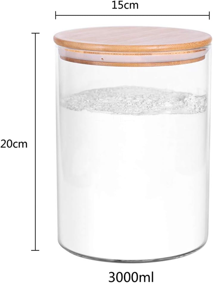 Set of 2 Large Glass Food Storage jar, 100 FL OZ (3000ml) Glass Flour Canister with Airtight Bamboo Lids for Kitchen Corner, BPA-Free Flour Container for Sugar, Ground Coffee, Rice and Dry Food