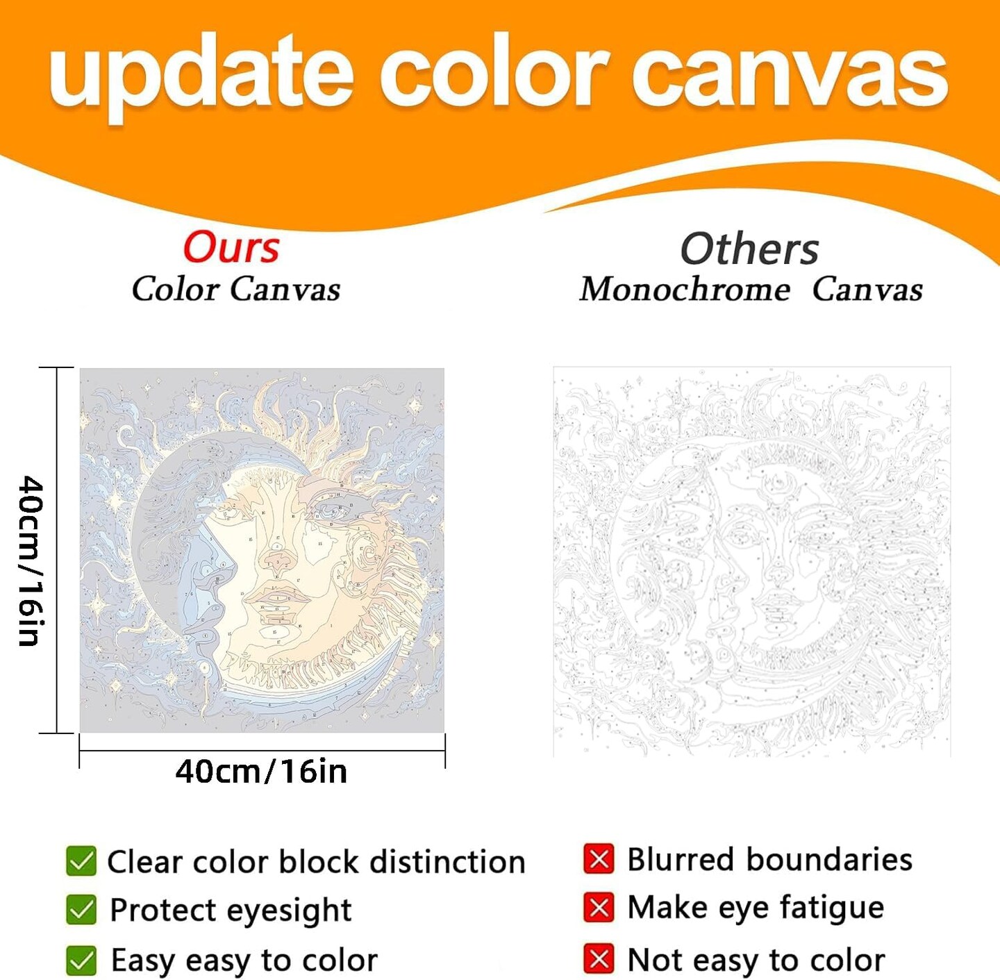 Sun and Moon Paint by Numbers Kit for Adults – Beginner-Friendly 16x16" Canvas, DIY Oil Painting Craft, Home Wall Decor & Gift