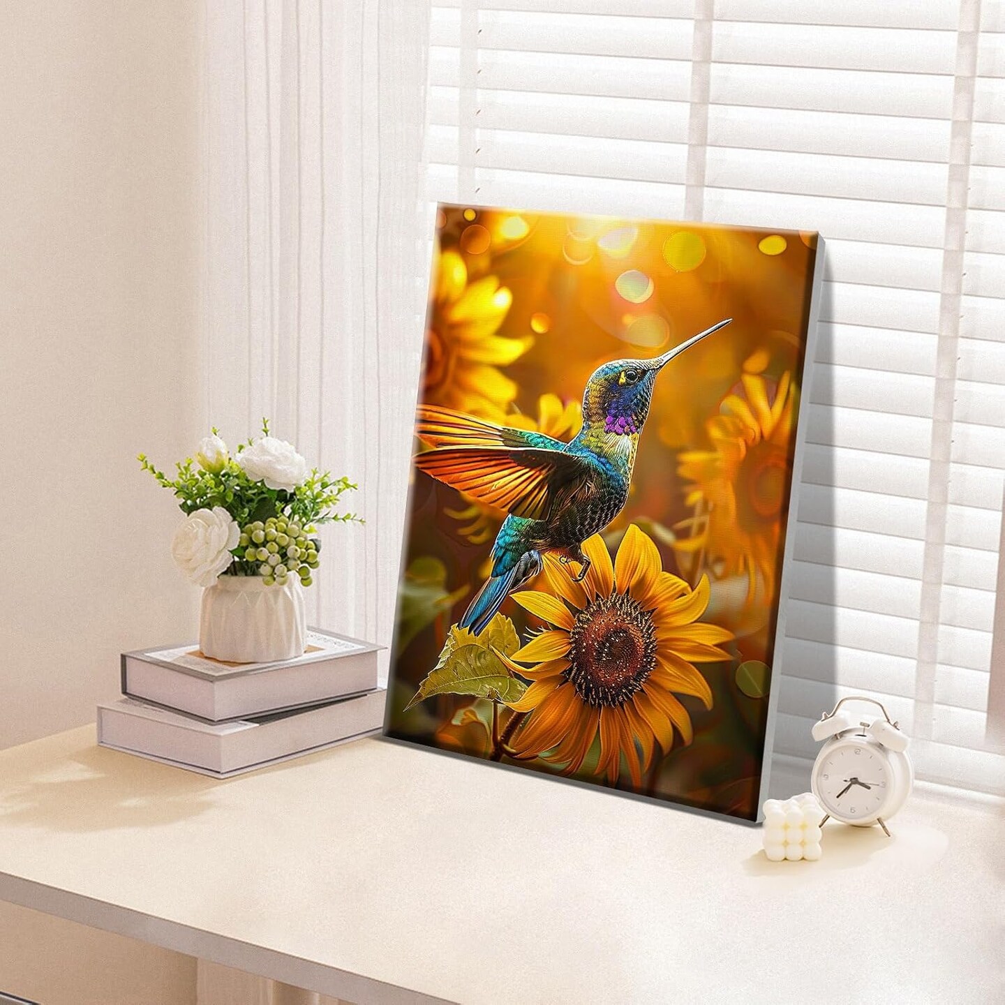Hummingbird Paint by Numbers Kit for Adults with Frame Landscape Paint by Number with Easel DIY Flower Adult Paint by Number Kits Sunflower Paint by Numbers Kit for Home Wall Decor