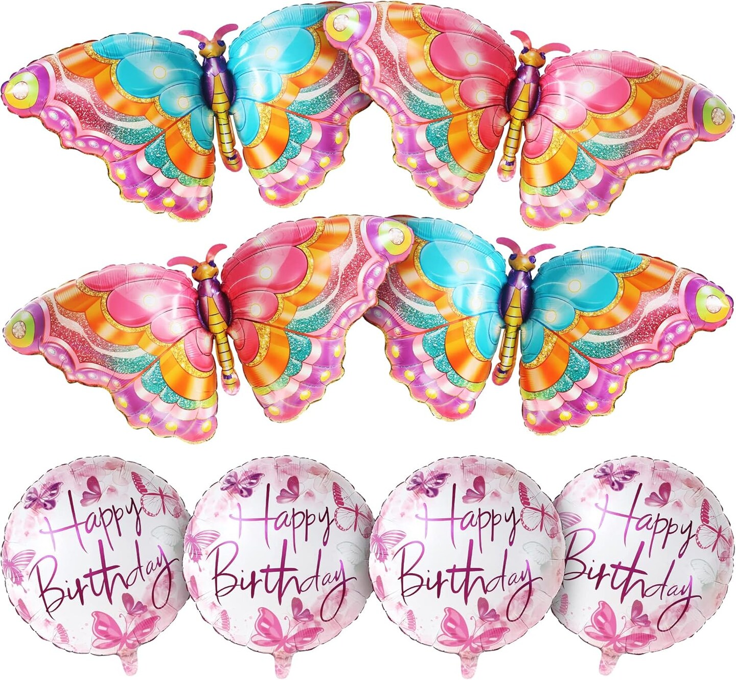Big, Butterfly Balloons for Birthday Party - 39 Inch, Pack of 8 | Happy Birthday Fairy Balloon | Butterfly Foil Balloons for Butterfly Birthday Decorations | Fairy Party Decorations for Girl