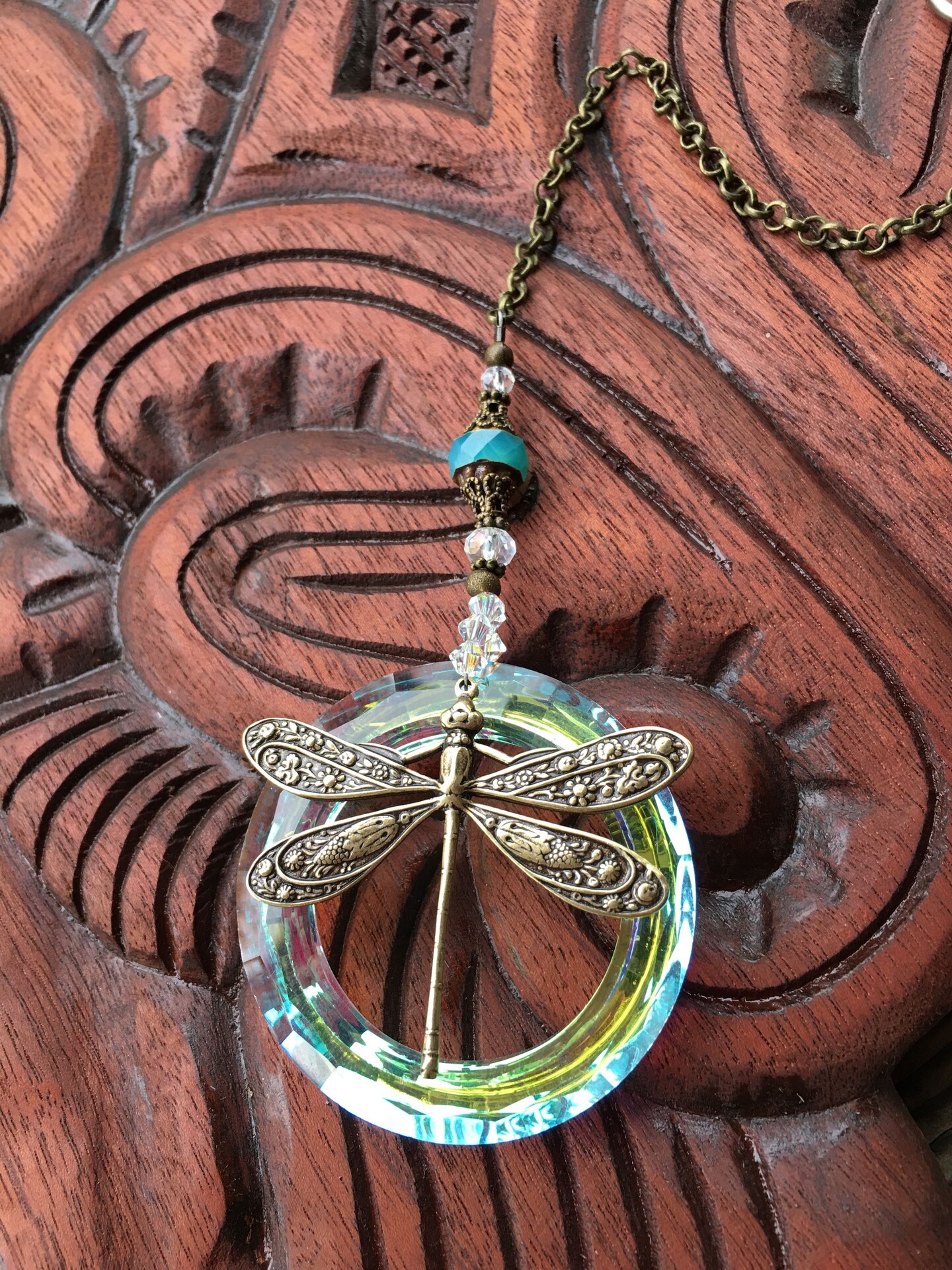 Handmade Dragonfly Crystal Sun Catcher - 50mm Prism, Rainbow Maker
