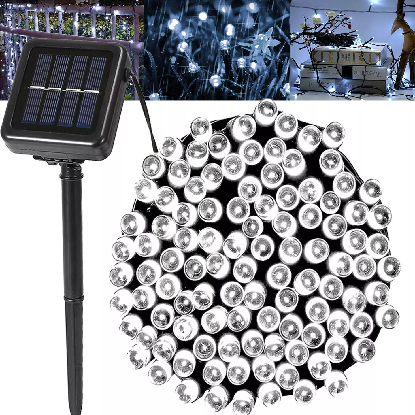 White 200 LED Solar String Fairy Lights 8 Mode Waterproof Outdoor Party Decor