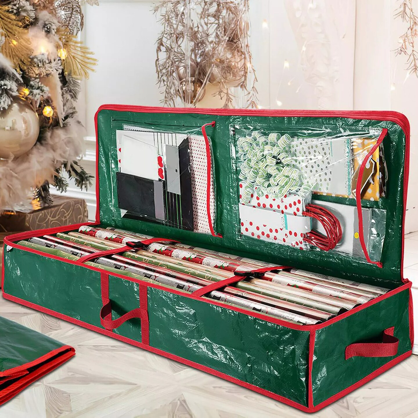 2PC Christmas Wrapping Paper Storage Container-Under bed Gift Wrap Organizer Bag