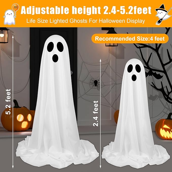 Cute Spooky Halloween Decorations Indoor, Giant Halloween Light Up Ghost With LED Light For Halloween Party Decorations,Ghost Decor For Door,Front Porch,Yard Decor