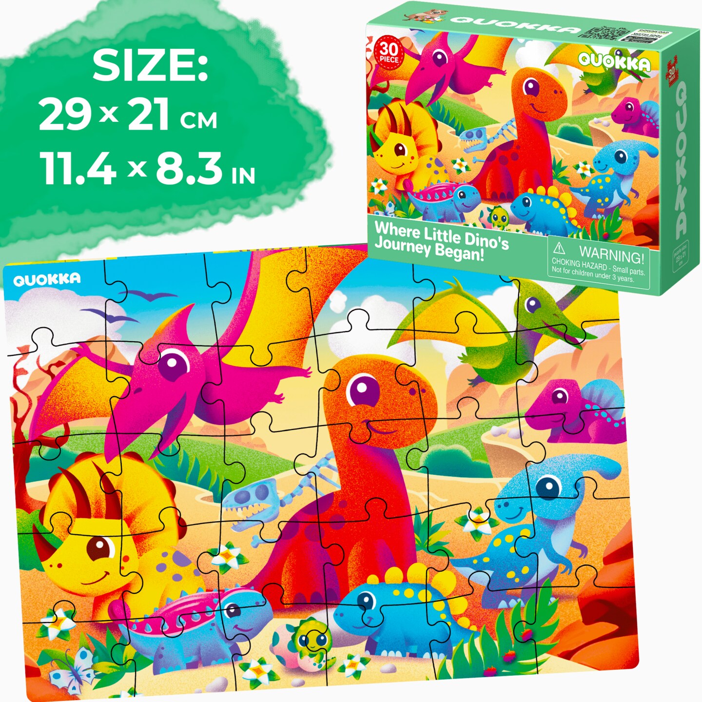 QUOKKA Puzzles for Toddlers 4-6 - 4 x 30 Pieces Puzzles for Kids Ages 3-4 - Dinosaur &#x26; Animals Learning Jigsaw Puzzles for Kids 3-5 Years Old - Educational Toys for Boy and Girl