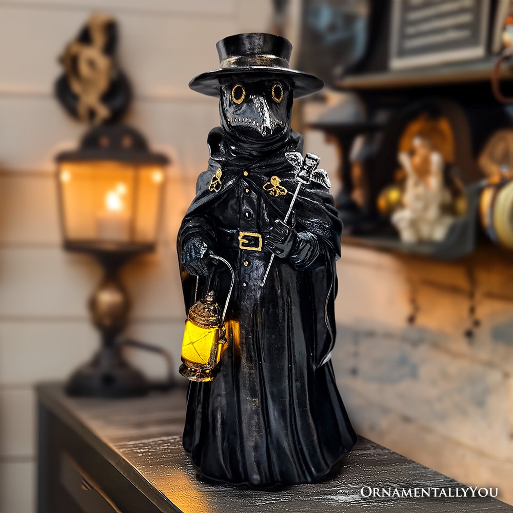 Plague Doctor Creepy Home Figurine, 8&#x22; LED Haunted Halloween House Statue