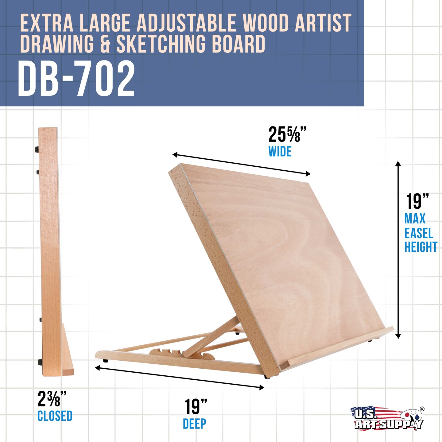 X-Large 25-5/8&#x22; Wide x 19&#x22; Tall (A2) Artist Adjustable Wood Drawing Sketching Board