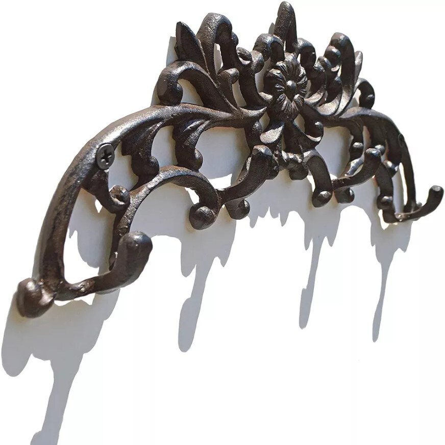 Key Holder for Wall Mount Cast Iron Key Hook Key Rack Vintage Design Screws and Anchors Small Key Hanger Metal Key Rail with 3 Key Hooks