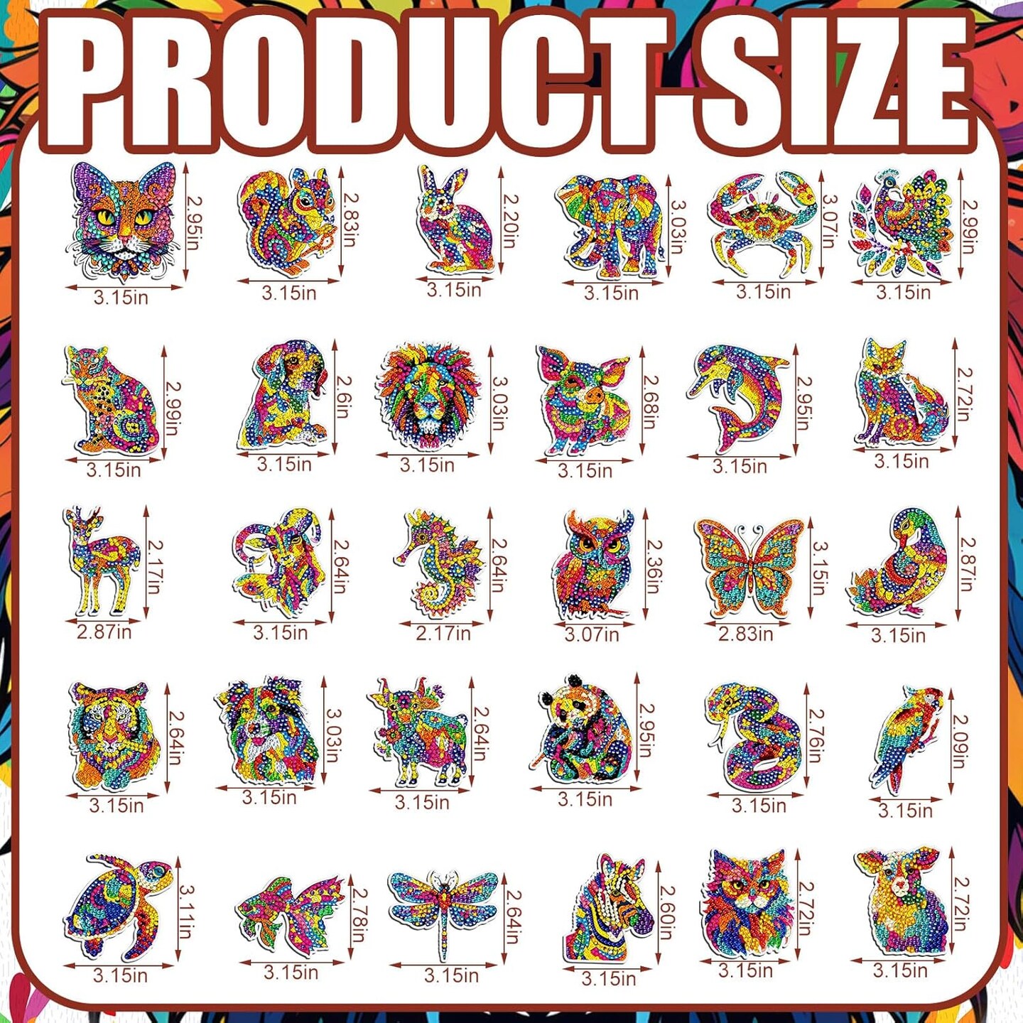 30-Piece Diamond Painting Magnet Kit for Adults – 5D Rhinestone Animal, Flower & Cupcake DIY Magnets, Refrigerator & Metal Surface Crafts, Gift Set