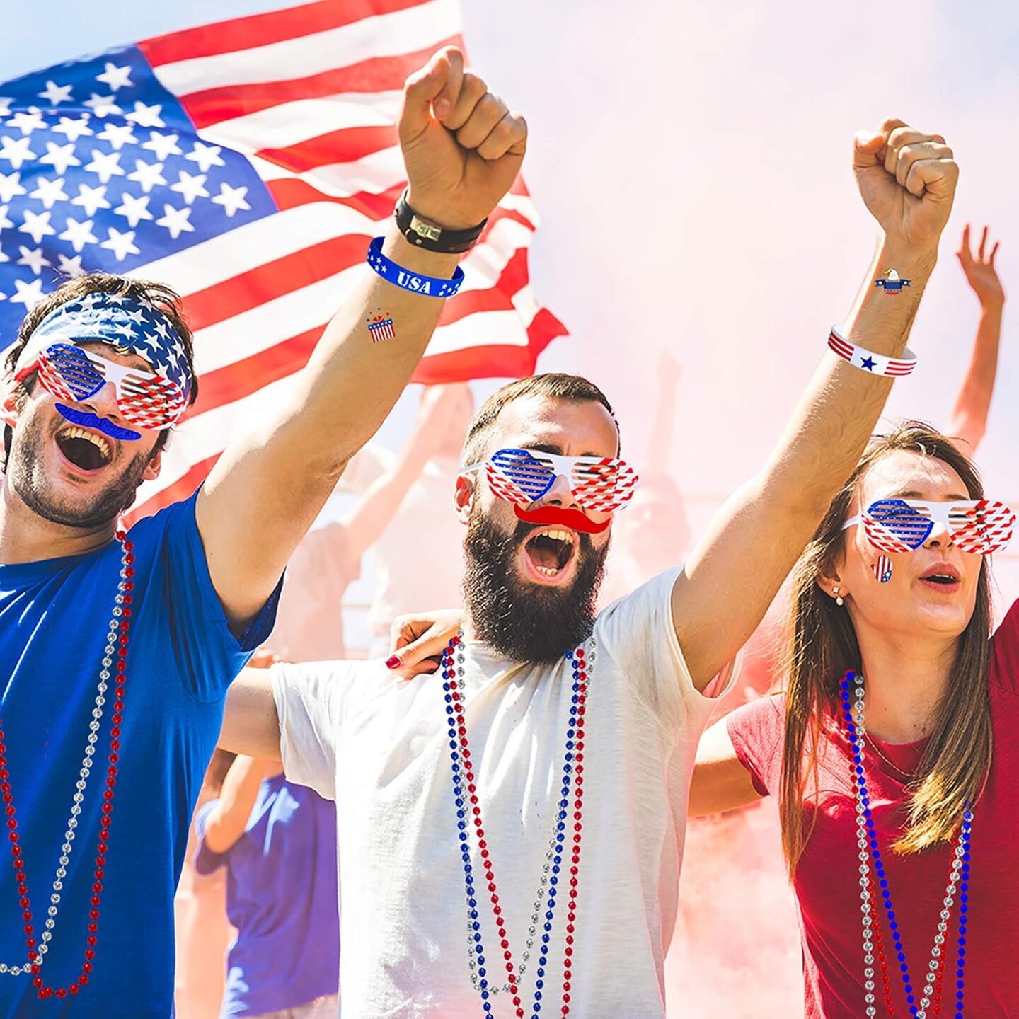 155 Pack 4th of July Beaded Jewelry and Temporary Tattoos(Red White Blue)