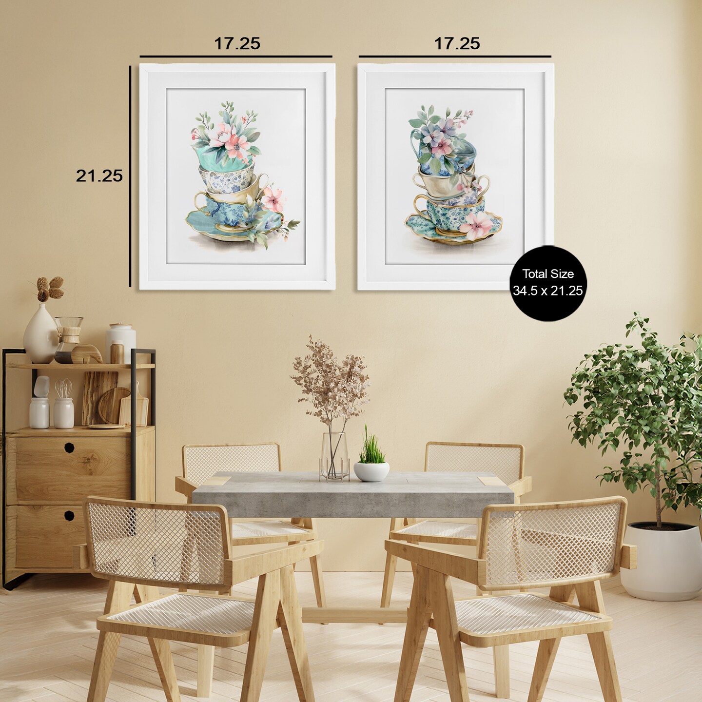 Stupell Industries Stacked Teacup Chinoiserie 2pc Framed Print Under Glass Set, design by Kim Allen