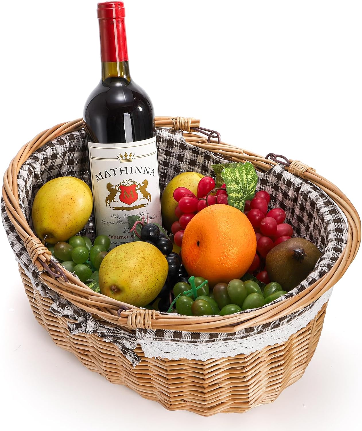 Wicker Picnic Basket with Double Folding Handles – Handmade Woven Basket for Gifts, Easter Eggs, Toys, Candy, Weddings & Outdoor Use