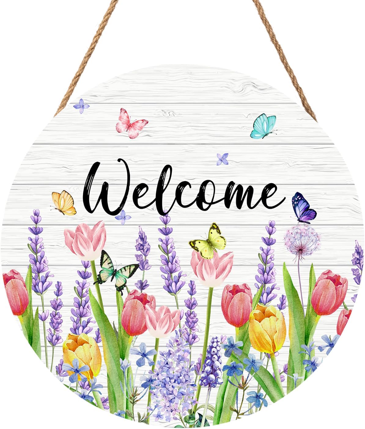 12x12" Welcome Spring Tulip Flower Wooden Door Sign – Front Door, Wall & Porch Hanging Decor for Indoor & Outdoor Summer Home, Yard, Garden