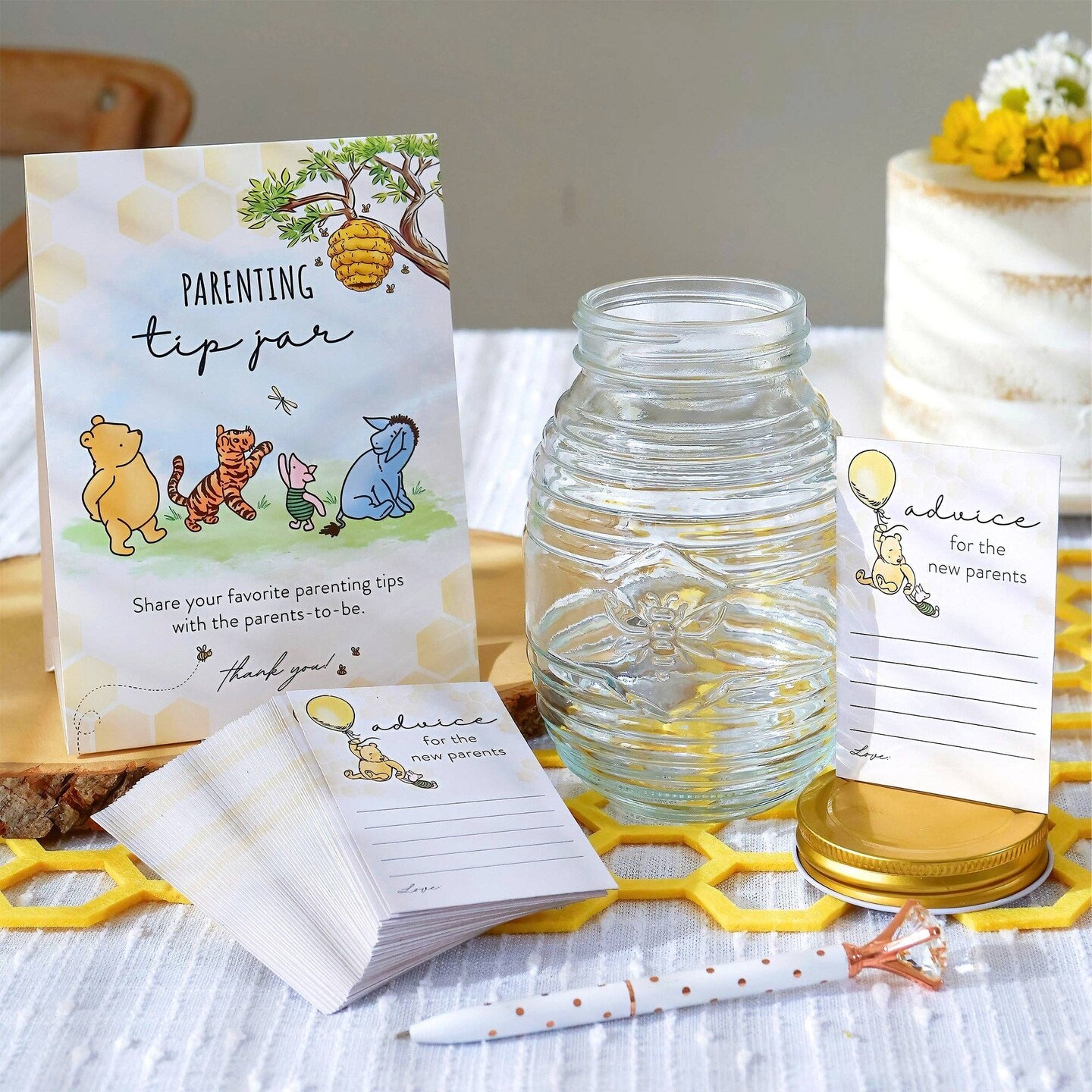 Honey Bear Baby Shower Activity Parenting Tip Jar Advice Cards Set