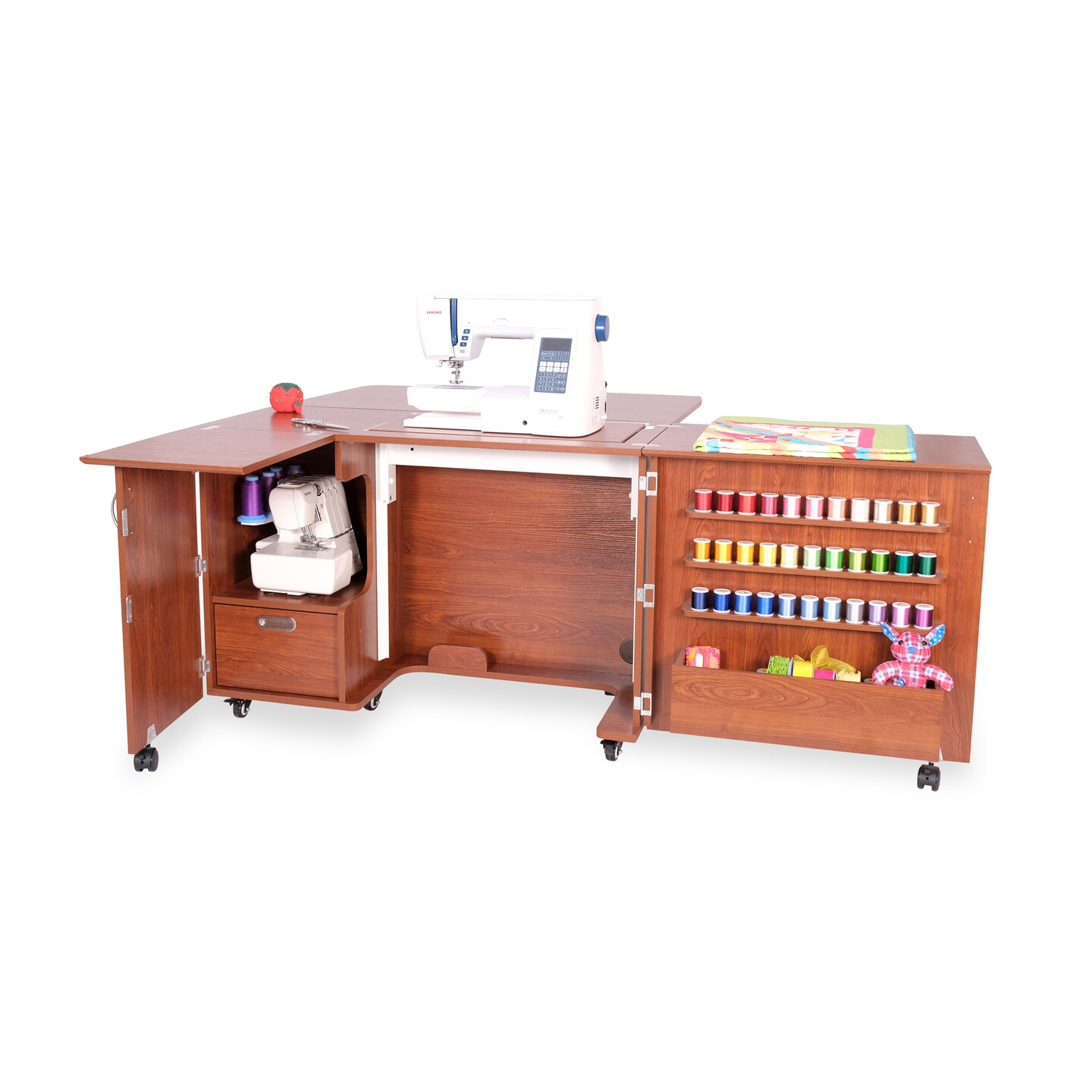 Kangaroo Wallaby Sewing Cabinet with Airlift – Sewing, Quilting & Craft Table with Storage & Rolling Casters