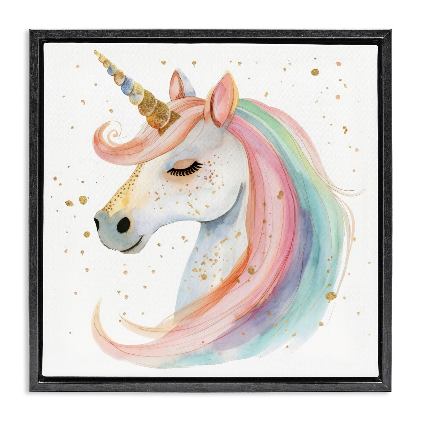 Stupell Industries Gold Speckled Pastel Unicorn Floating Frame, design by Creative Studio