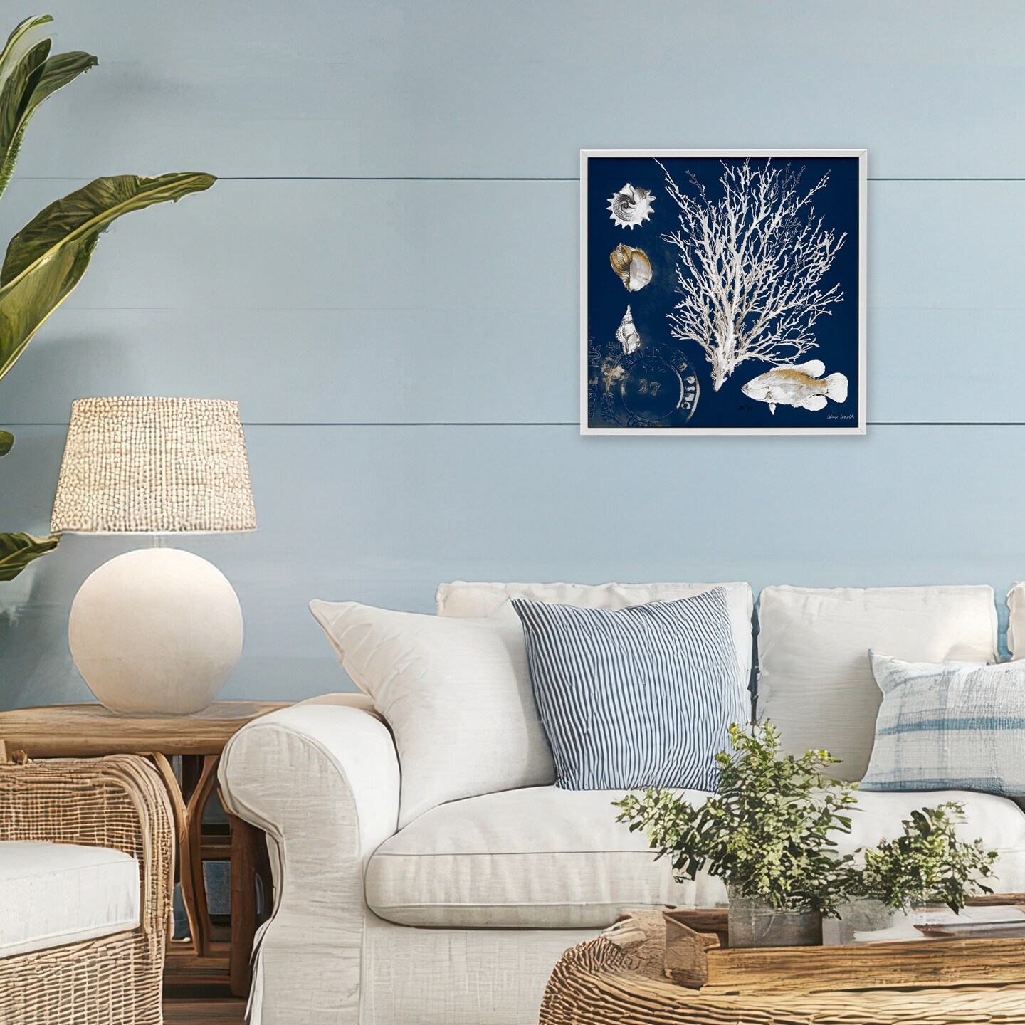 Stupell Industries Coral Medley on Navy Framed Giclee, design by Lanie Loreth
