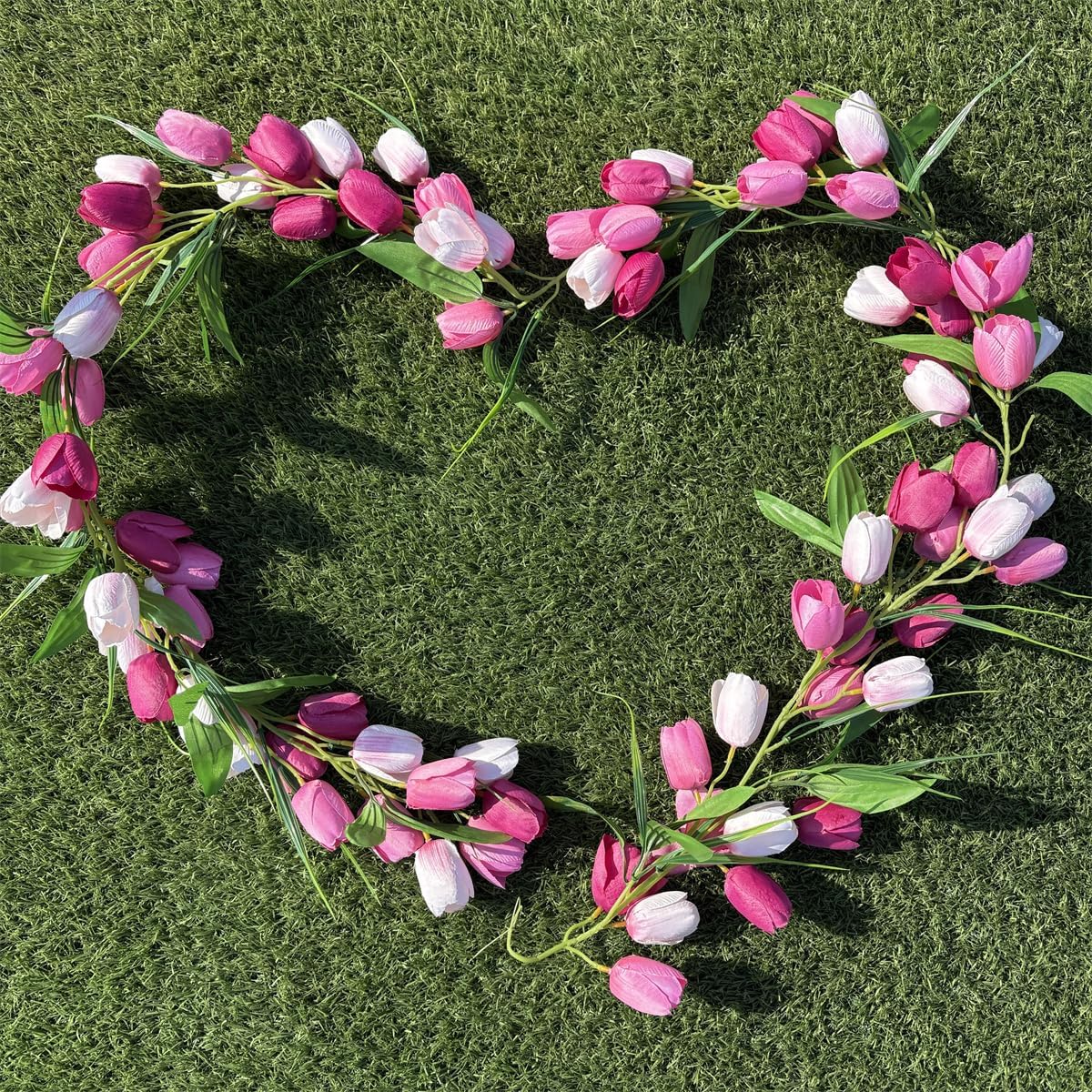 6ft Artificial Tulip Garland with Green Leaves – Easter & Wedding Flower Vine for Wall, Table, Mantle, Indoor & Outdoor Decor