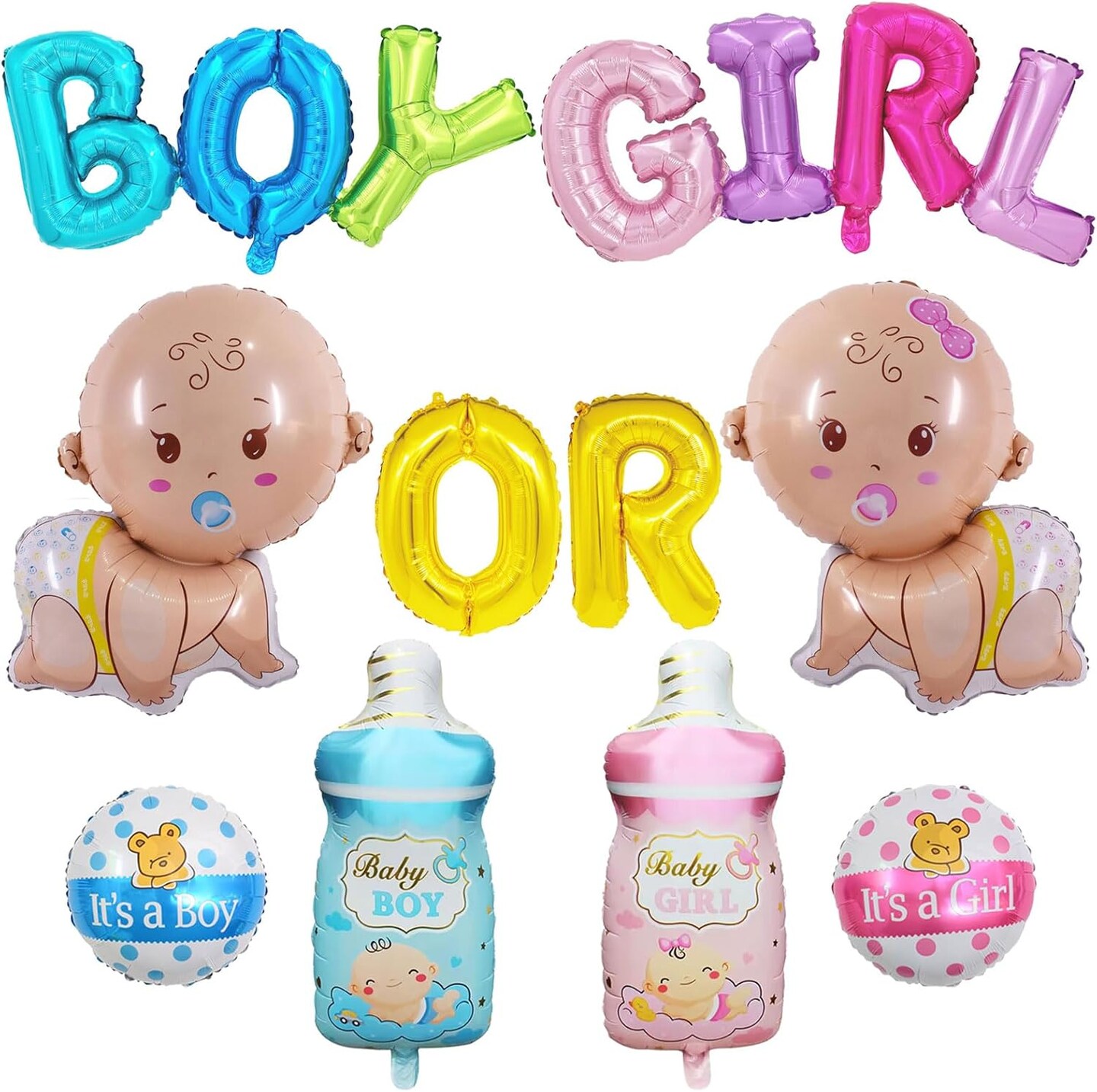 10 Pcs Gender Reveal Balloons, Baby Boy &#x26; Girl Mylar Balloons, Baby Shower &#x26; Gender Reveal Party Decorations